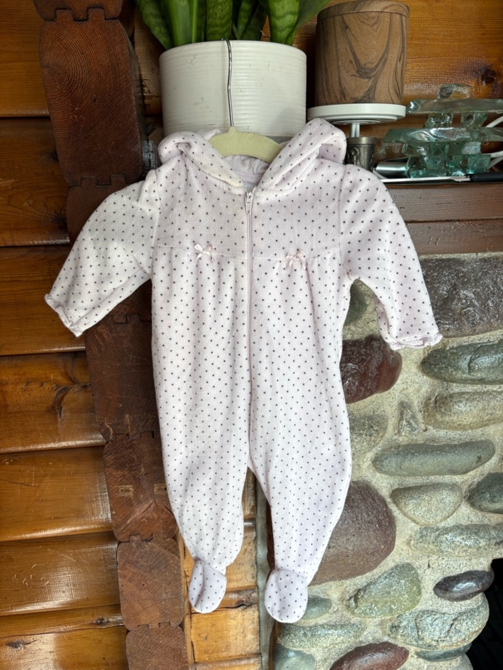 3/$25 Snugabye Pink Polka Dot Velour Hoodie - 3M